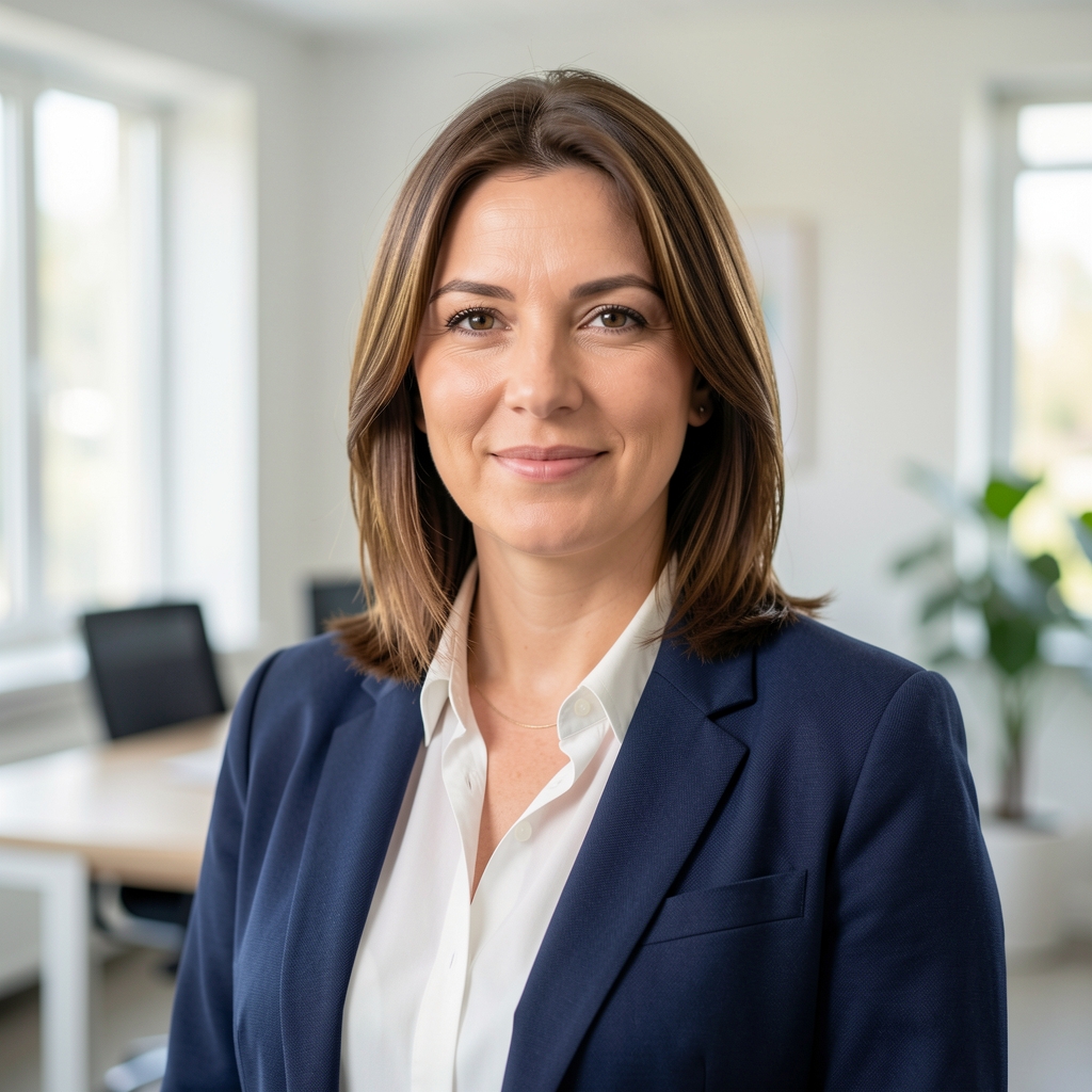 Ana Petrović, savetnica za korisničku podršku i organizaciju doma, žena u casual pословном stilu u svetloj kancelariji